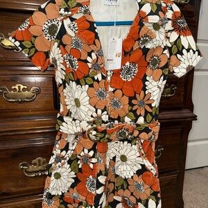 Floral Corduroy Jumpsuit with Belt